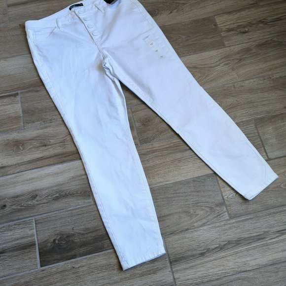 Simply Vera Wang Button Fly Skinny Mid-rise White Denim Jeans Size 14 - Picture 2 of 12